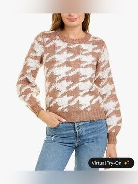 Linen and dot Houndstooth Brown Plush Sweater size Small. New with tag
